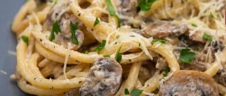 Pasta with mushrooms in cream sauce - step-by-step recipes with photos