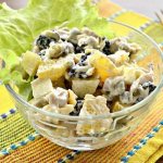 Salad with chicken, prunes and pineapple
