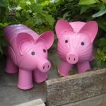Cute piglets made from plastic bottles