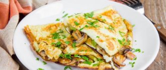 Scrambled eggs with mushrooms, champignons, tomatoes, cheese. Recipe 